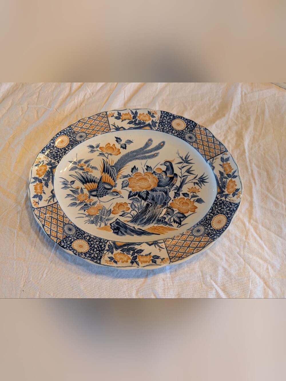 2/60$ Vintage Blue and Yellow Floral Bird Serving Platter